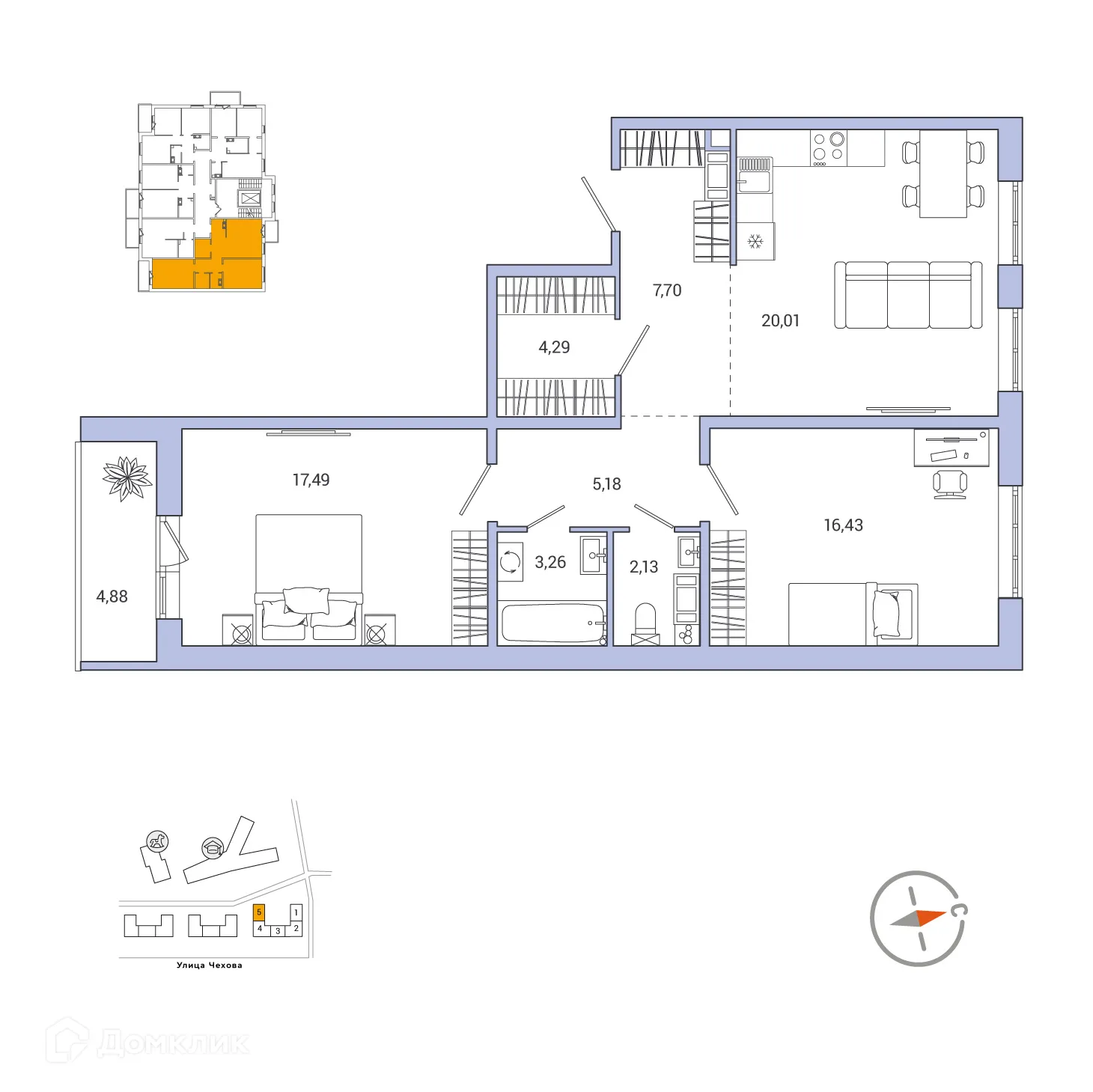 Планировка 2-комнатной квартиры 78.93 м² в ЖК IQ ГАТЧИНА (Айкью Гатчина), г. Гатчина — фото 1