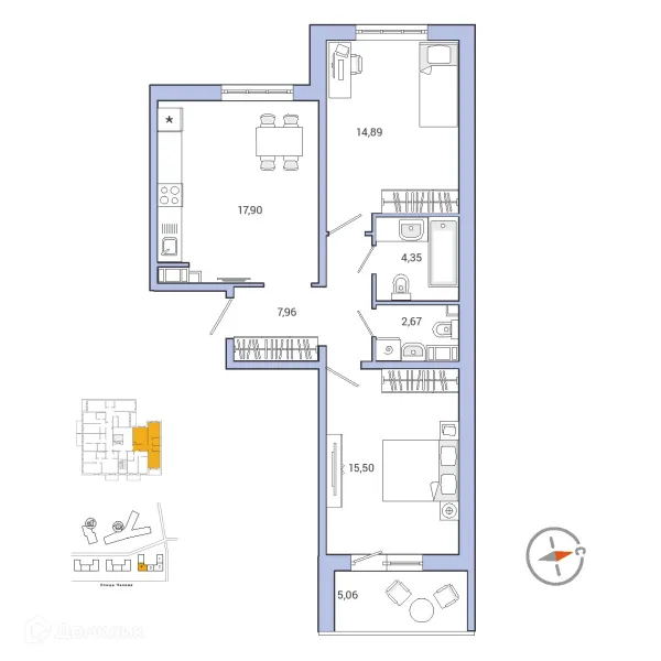 Планировка 2 комн. в ЖК IQ ГАТЧИНА (Айкью Гатчина)