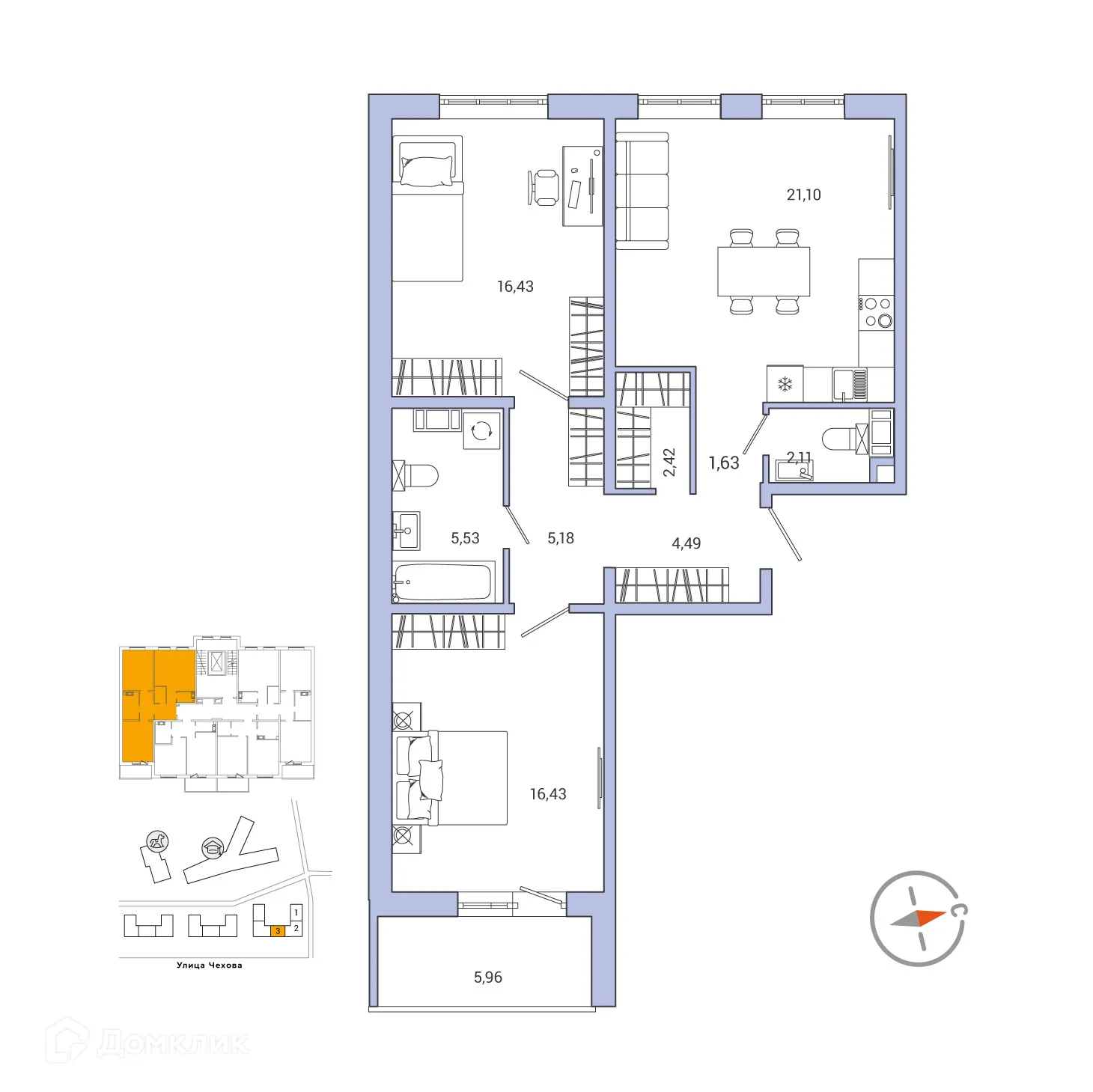 Планировка 2-комнатной квартиры 78.3 м² в ЖК IQ ГАТЧИНА (Айкью Гатчина), г. Гатчина — фото 1