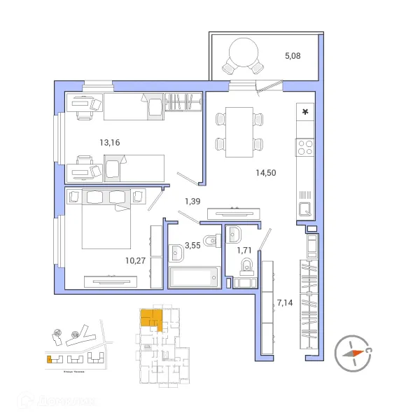 Планировка 2 комн. в ЖК IQ ГАТЧИНА (Айкью Гатчина)