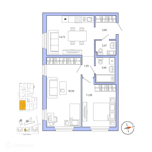 Планировка 2 комн. в ЖК IQ ГАТЧИНА (Айкью Гатчина)