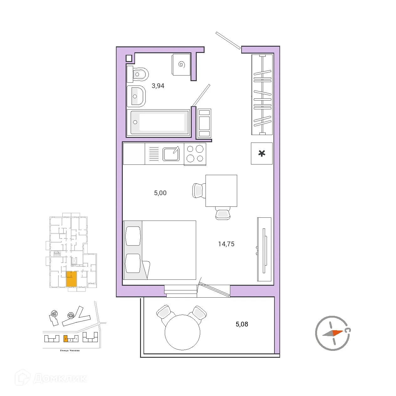 Планировка 1-комнатной квартиры 25.31 м² в ЖК IQ ГАТЧИНА (Айкью Гатчина), г. Гатчина — фото 1