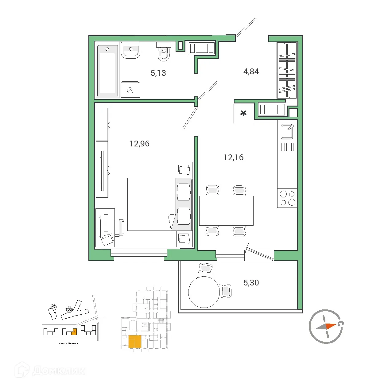 Планировка 1-комнатной квартиры 36.78 м² в ЖК IQ ГАТЧИНА (Айкью Гатчина), г. Гатчина — фото 1