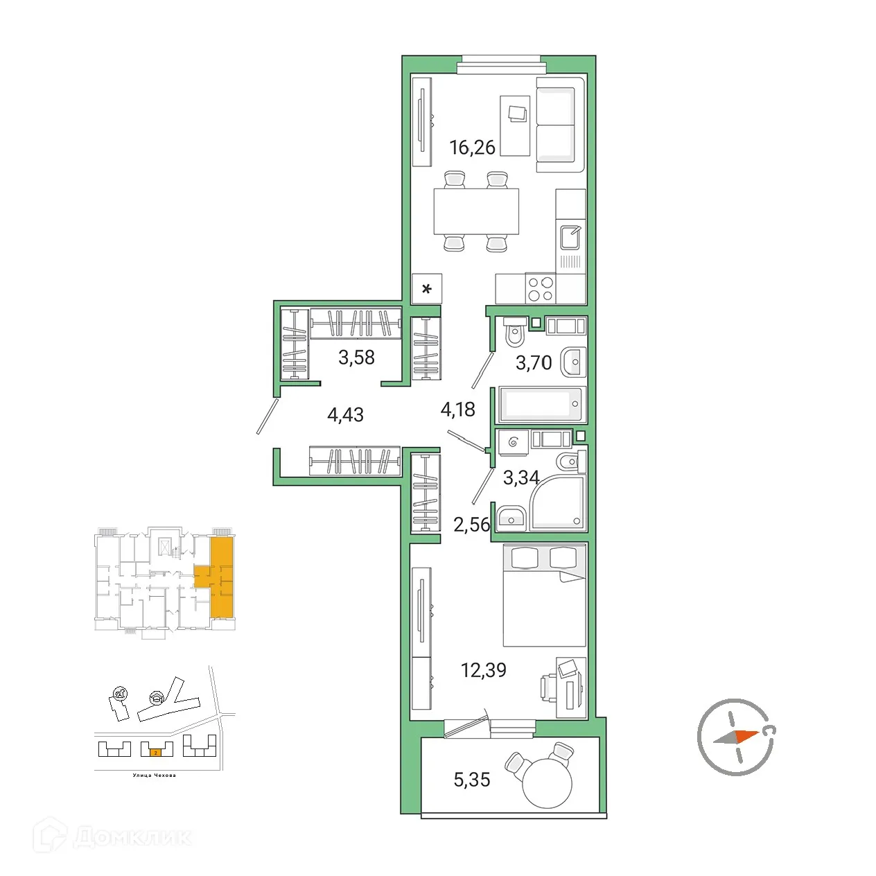 Планировка 1-комнатной квартиры 54.06 м² в ЖК IQ ГАТЧИНА (Айкью Гатчина), г. Гатчина — фото 1