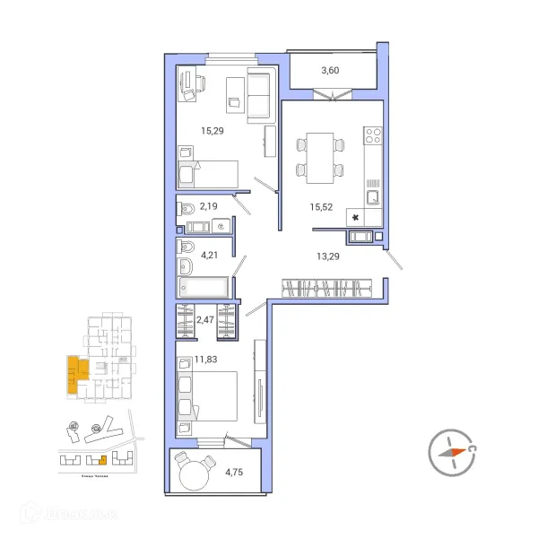 Планировка 2 комн. в ЖК IQ ГАТЧИНА (Айкью Гатчина)