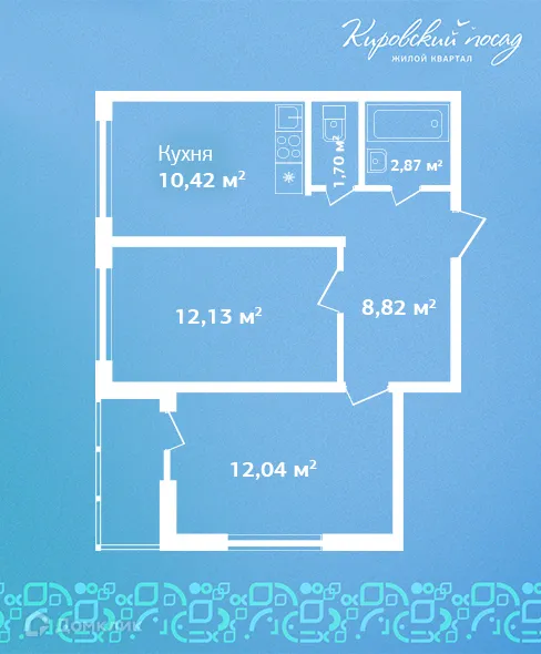 Планировка 2 комн. в ЖК Кировский посад