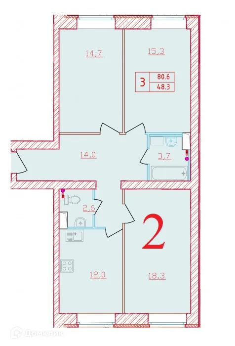 Планировка 3 комн. в ЖК Новый мир