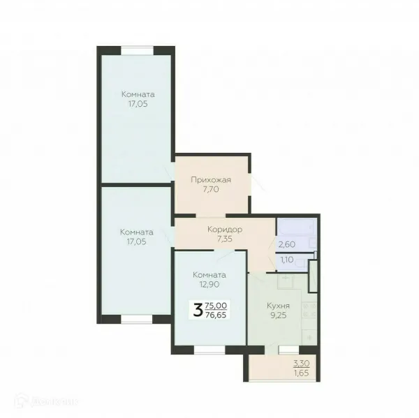 Планировка 3 комн. в ЖК Ленский