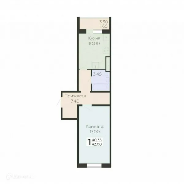 Планировка 1 комн. в ЖК Ленский