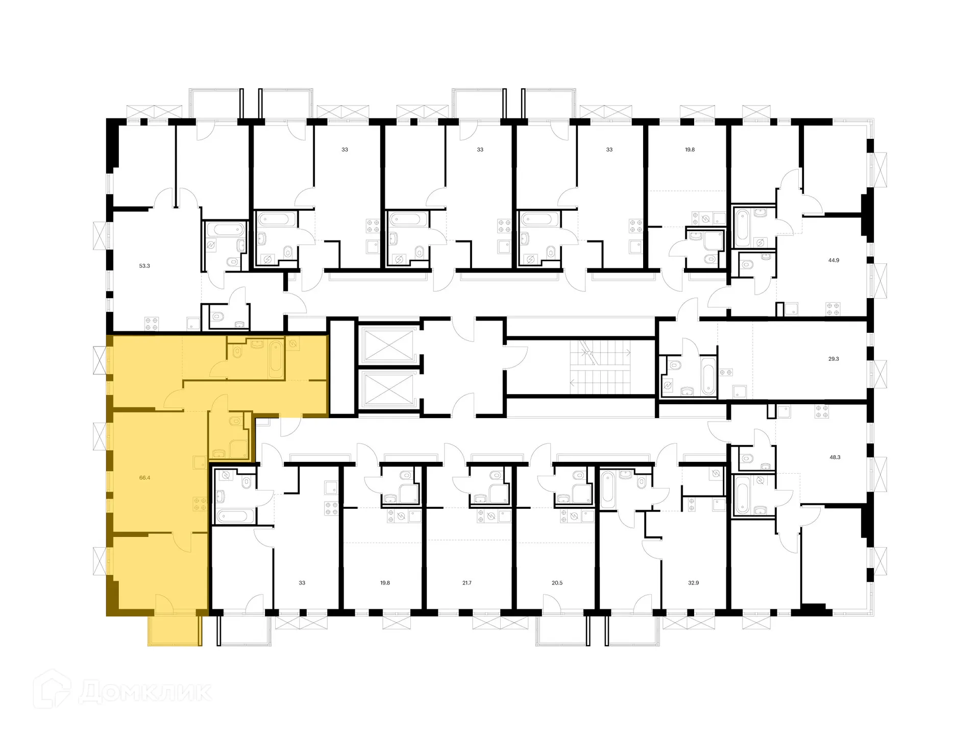 Планировка 2-комнатной квартиры 66.4 м² в ЖК Матюшино парк, г. Казань — фото 2