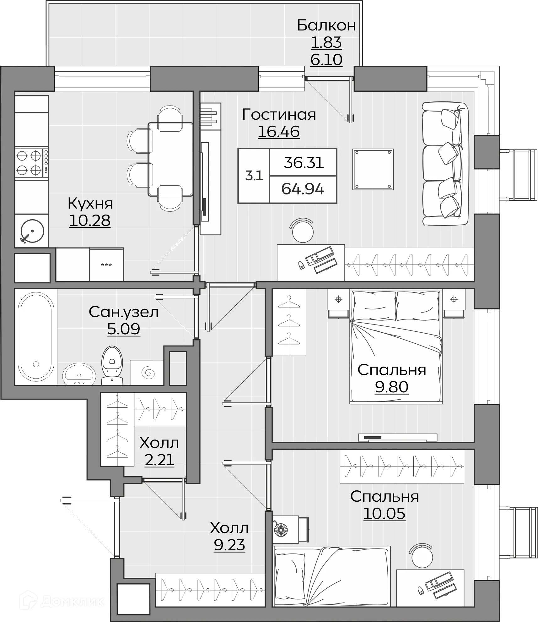 Фото квартиры в ЖК Батталовский