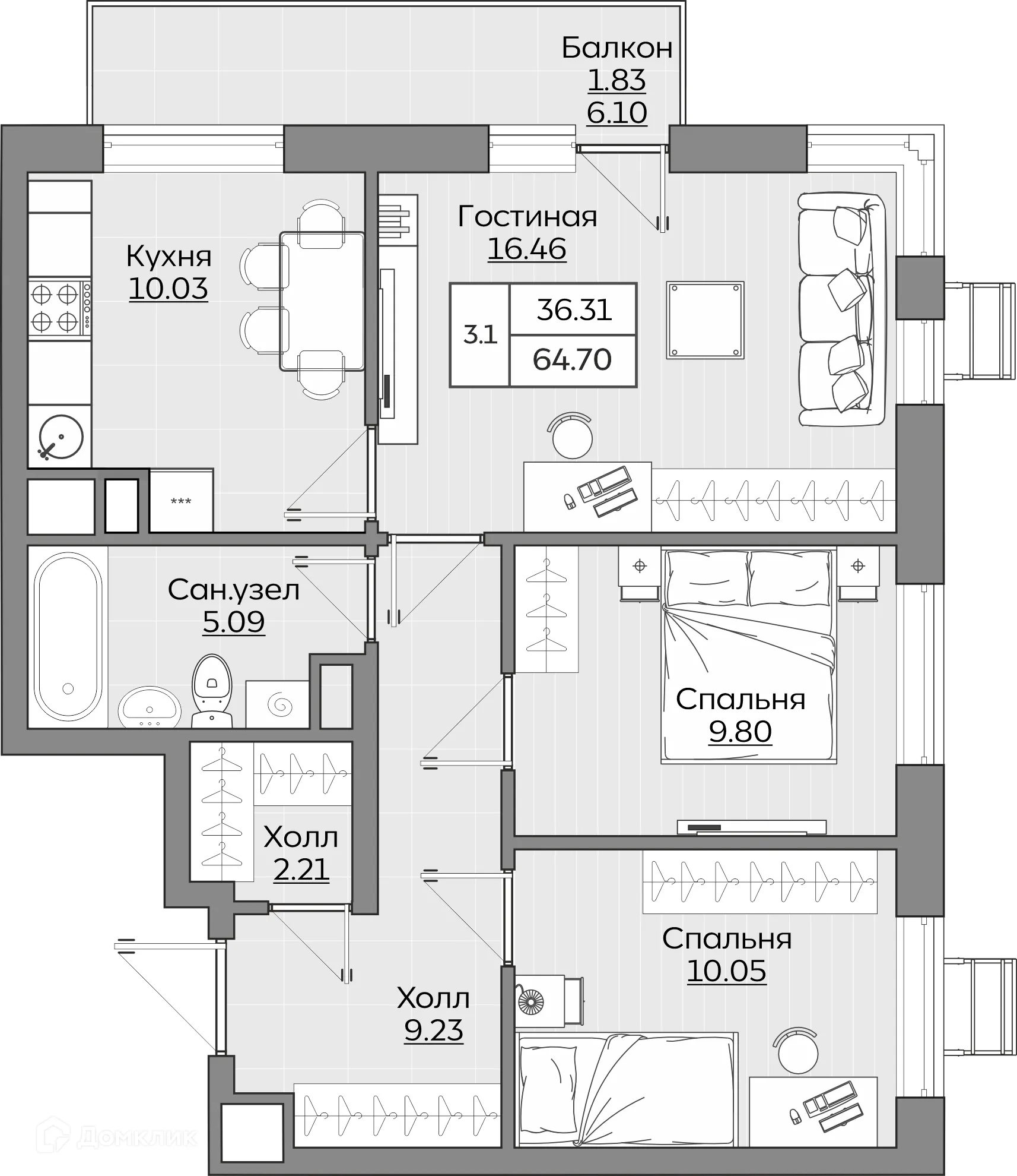 Фото квартиры в ЖК Батталовский