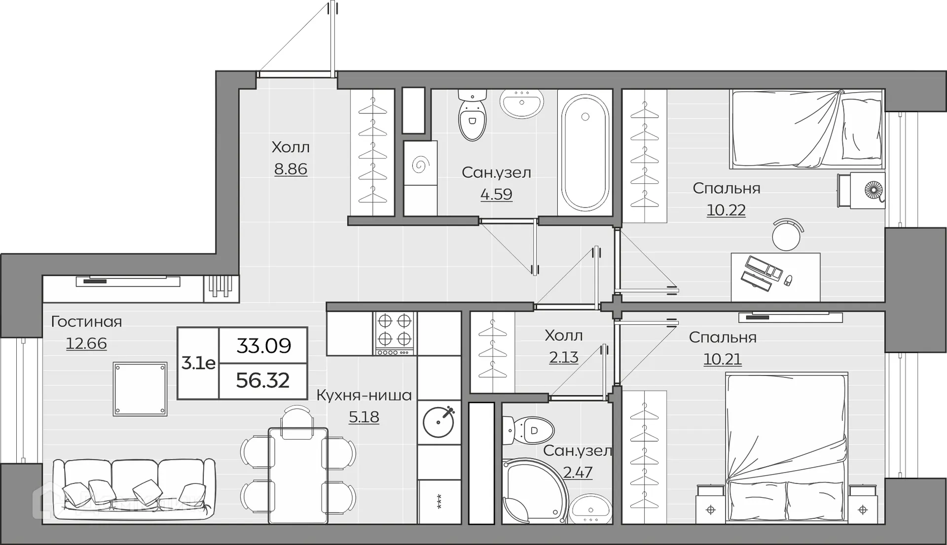 Фото квартиры в ЖК Батталовский