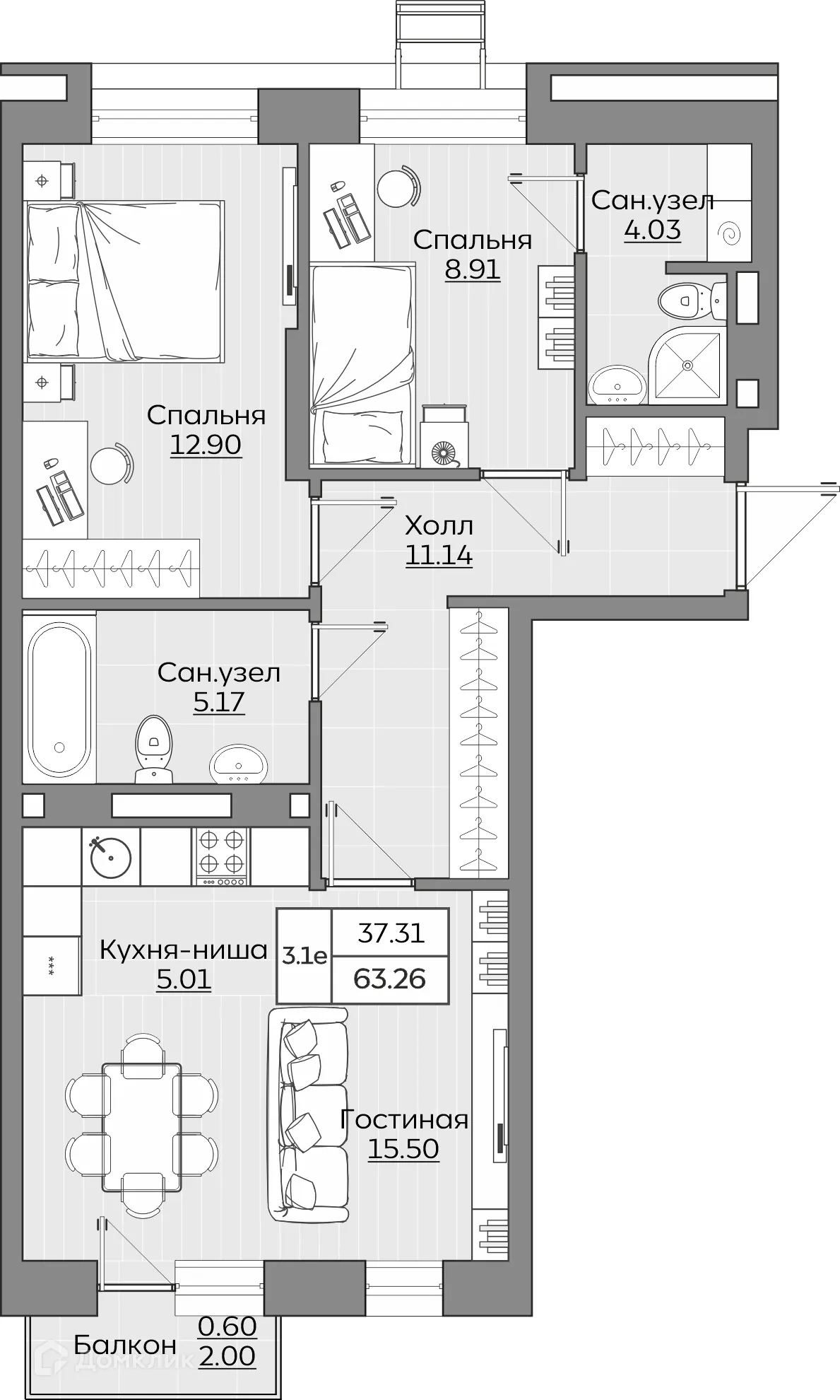 Фото квартиры в ЖК Батталовский