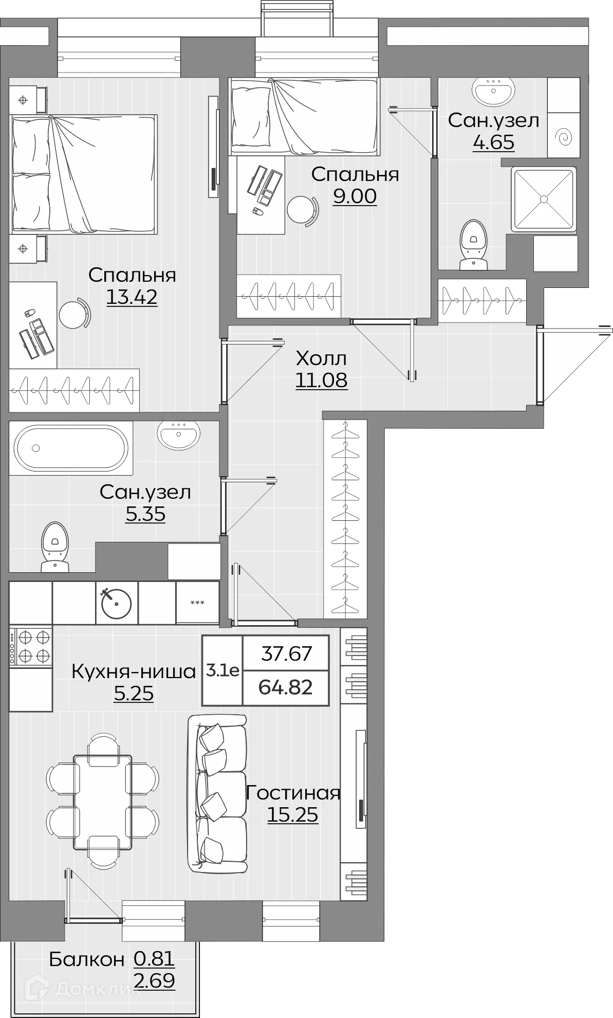 Фото квартиры в ЖК Батталовский