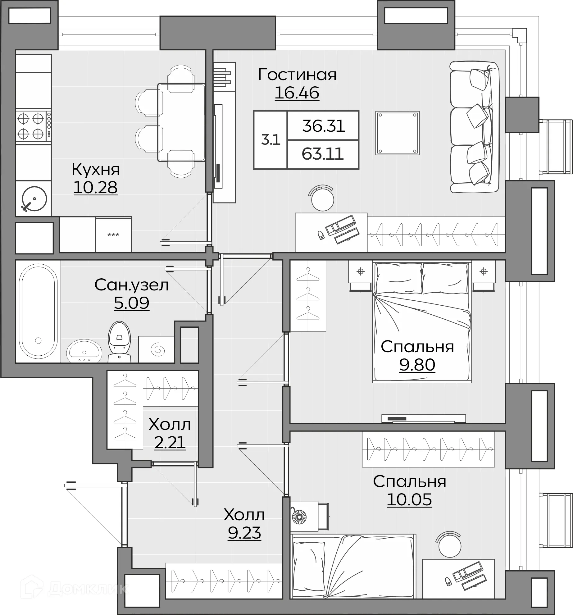 Фото квартиры в ЖК Батталовский