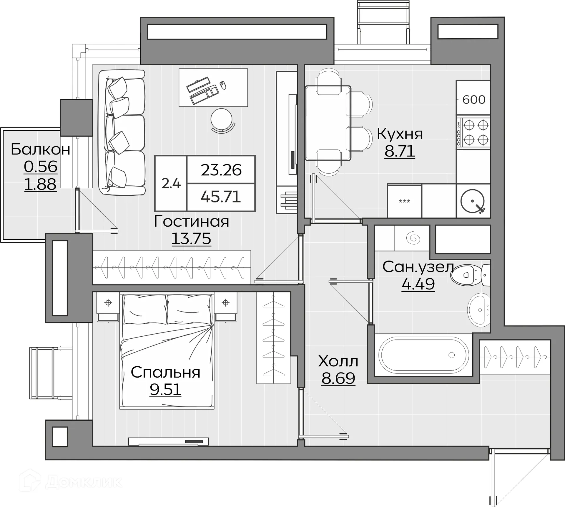 Фото квартиры в ЖК Батталовский