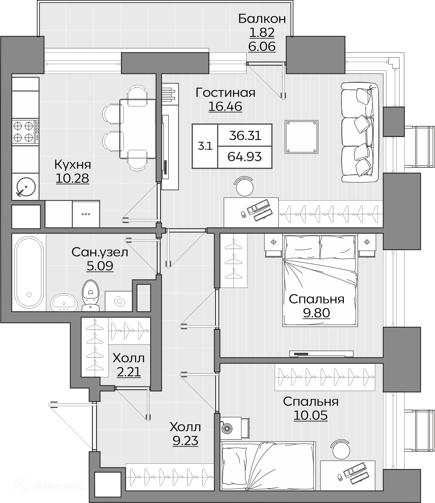 Фото квартиры в ЖК Батталовский