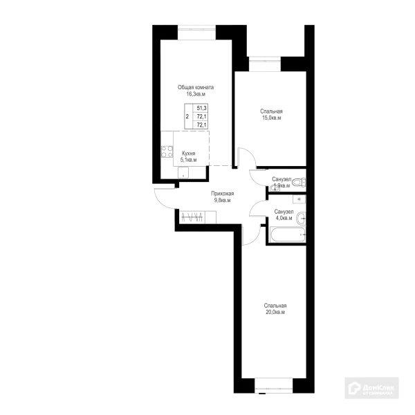 Планировка 2 комн. в ЖК "Ривьера life" (Ривьера Лайф)