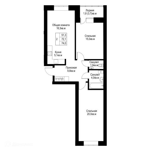 Планировка 2 комн. в ЖК "Ривьера life" (Ривьера Лайф)