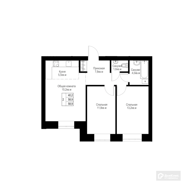 Планировка 2 комн. в ЖК "Ривьера life" (Ривьера Лайф)