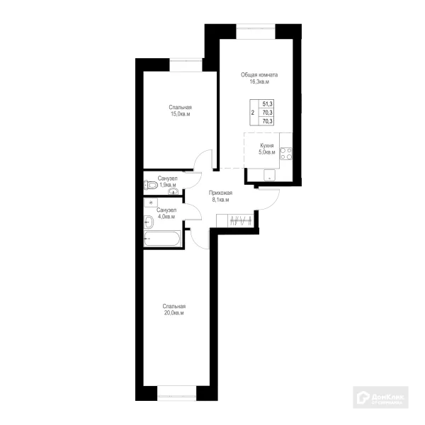 Планировка 2 комн. в ЖК "Ривьера life" (Ривьера Лайф)