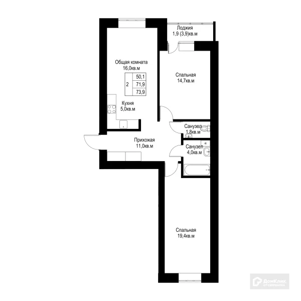 Планировка 2 комн. в ЖК "Ривьера life" (Ривьера Лайф)