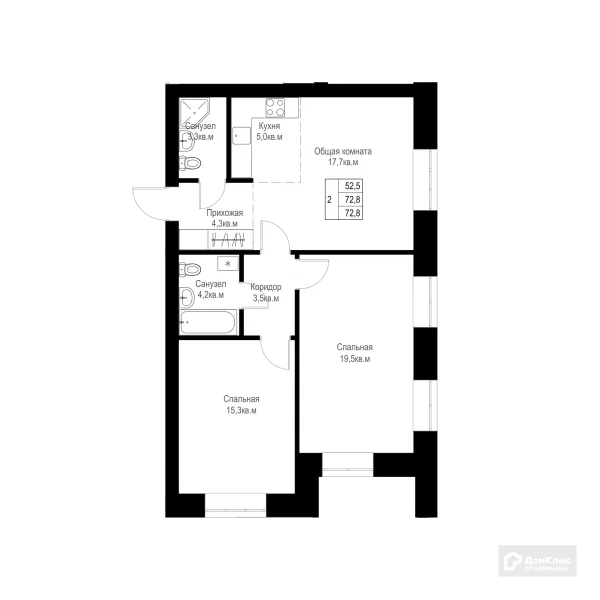 Планировка 2 комн. в ЖК "Ривьера life" (Ривьера Лайф)