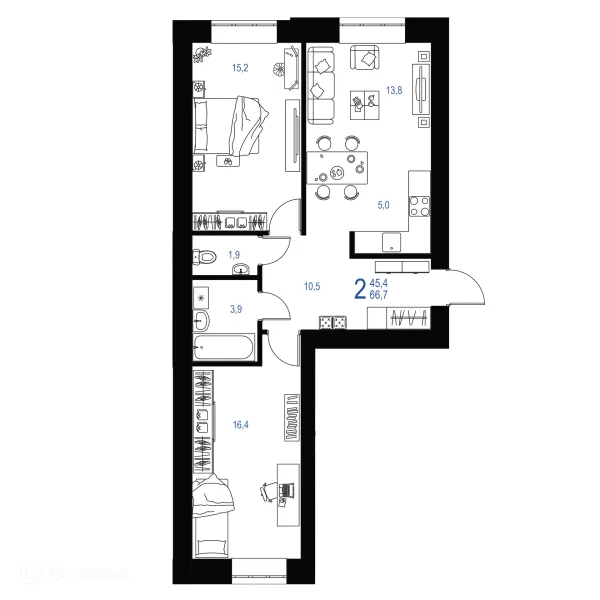 Планировка 2 комн. в ЖК "Ривьера life" (Ривьера Лайф)