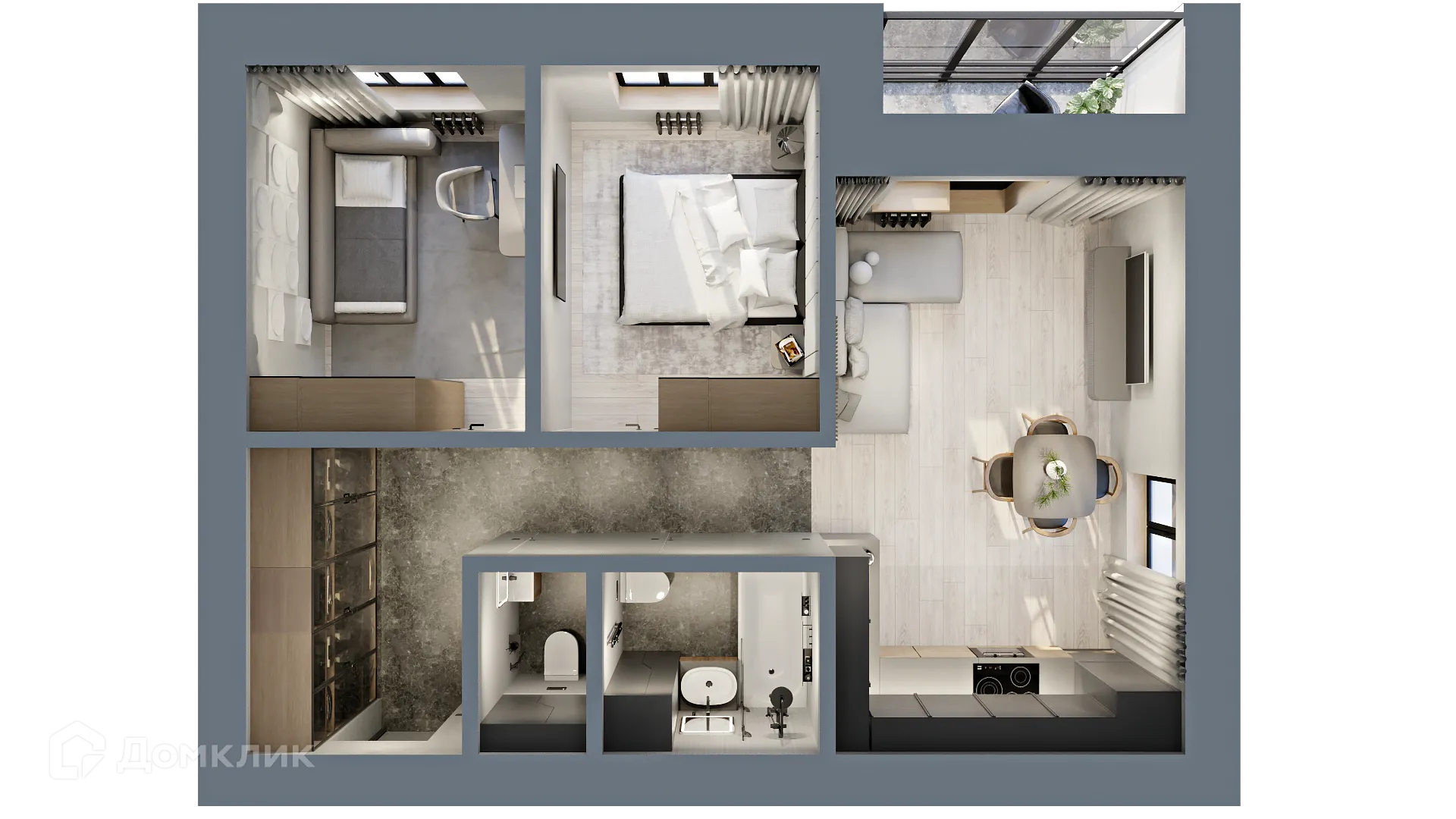 Планировка 2-комнатной квартиры 57.4 м² в ЖК "Ривьера life" (Ривьера Лайф), г. Альметьевск — фото 1