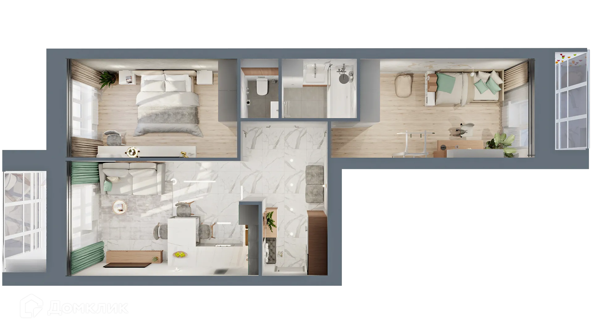 Планировка 2-комнатной квартиры 69.8 м² в ЖК "Ривьера life" (Ривьера Лайф), г. Альметьевск — фото 1