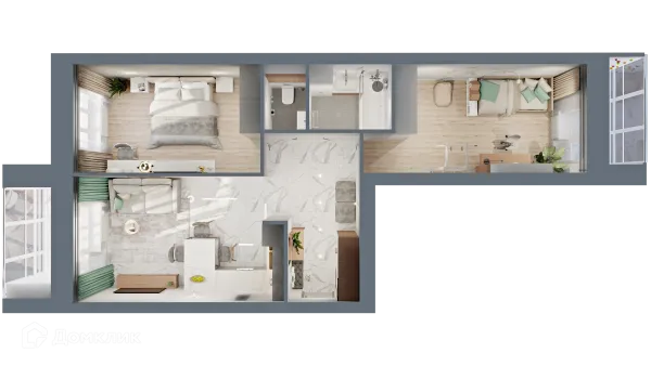 Планировка 2 комн. в ЖК "Ривьера life" (Ривьера Лайф)