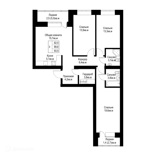 Планировка 3 комн. в ЖК "Ривьера life" (Ривьера Лайф)