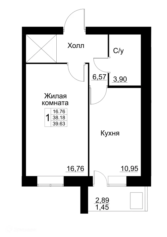 Планировка 1 комн. в ЖК по ул. Революционеров