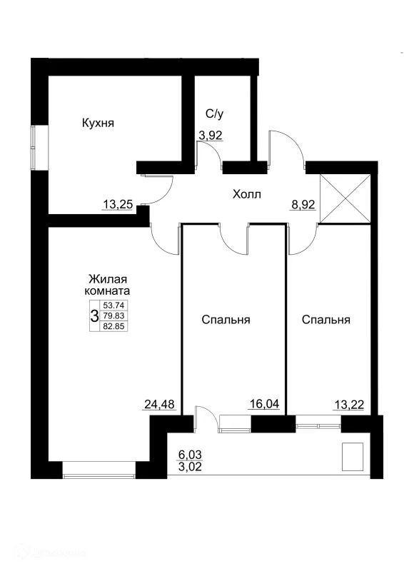 Планировка 3 комн. в ЖК по ул. Революционеров