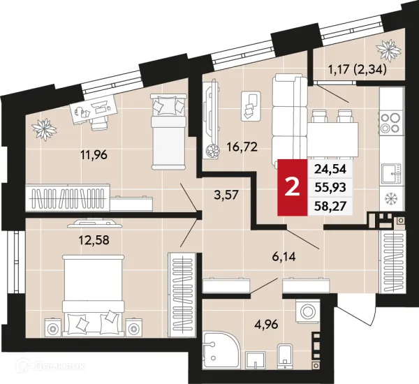 Планировка 2 комн. в ЖК Невский квартал