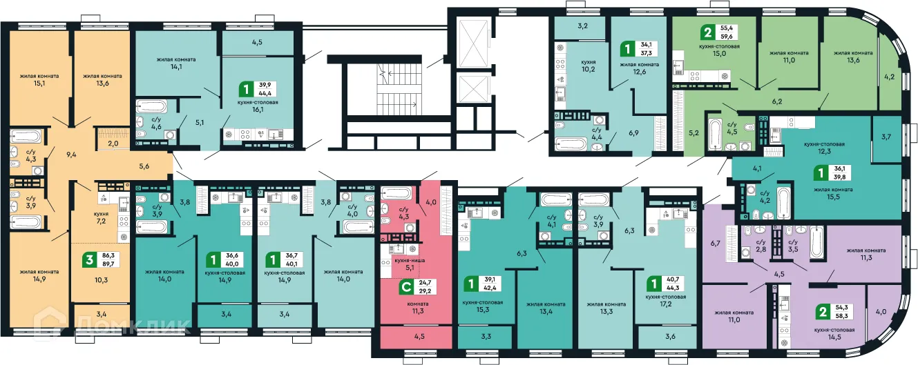 Планировка 1-комнатной квартиры 42.4 м² в ЖК Европейский квартал Green Park (Грин Парк), г. Верхняя Пышма — фото 3