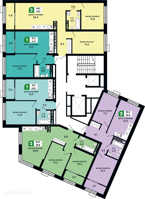 Планировка 1-комнатной квартиры 41.2 м² в ЖК Европейский квартал Green Park (Грин Парк), г. Верхняя Пышма — фото 3