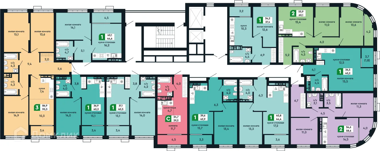 Планировка 3-комнатной квартиры 90.3 м² в ЖК Европейский квартал Green Park (Грин Парк), г. Верхняя Пышма — фото 3