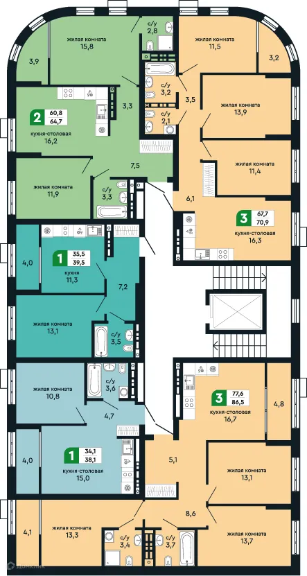 Планировка 1-комнатной квартиры 38.1 м² в ЖК Европейский квартал Green Park (Грин Парк), г. Верхняя Пышма — фото 3