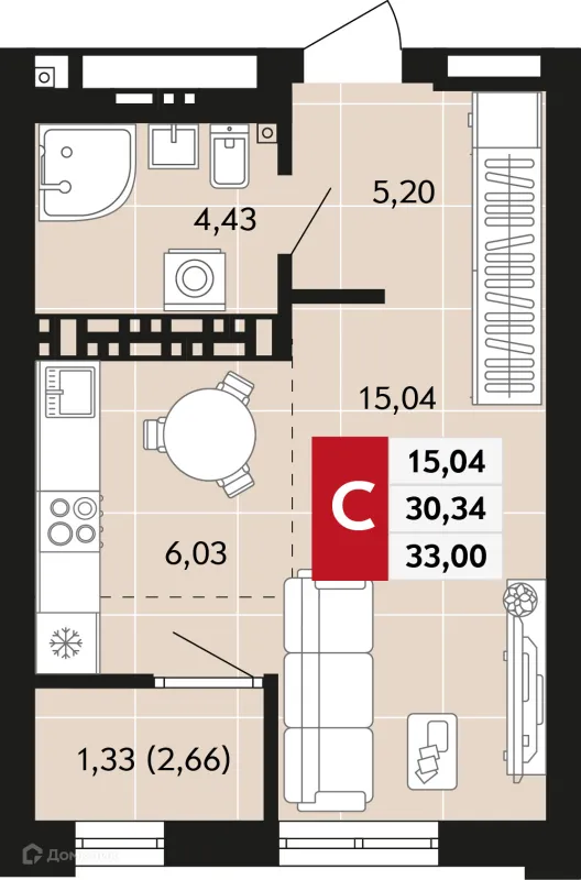 Планировка 1 комн. в ЖК Невский квартал