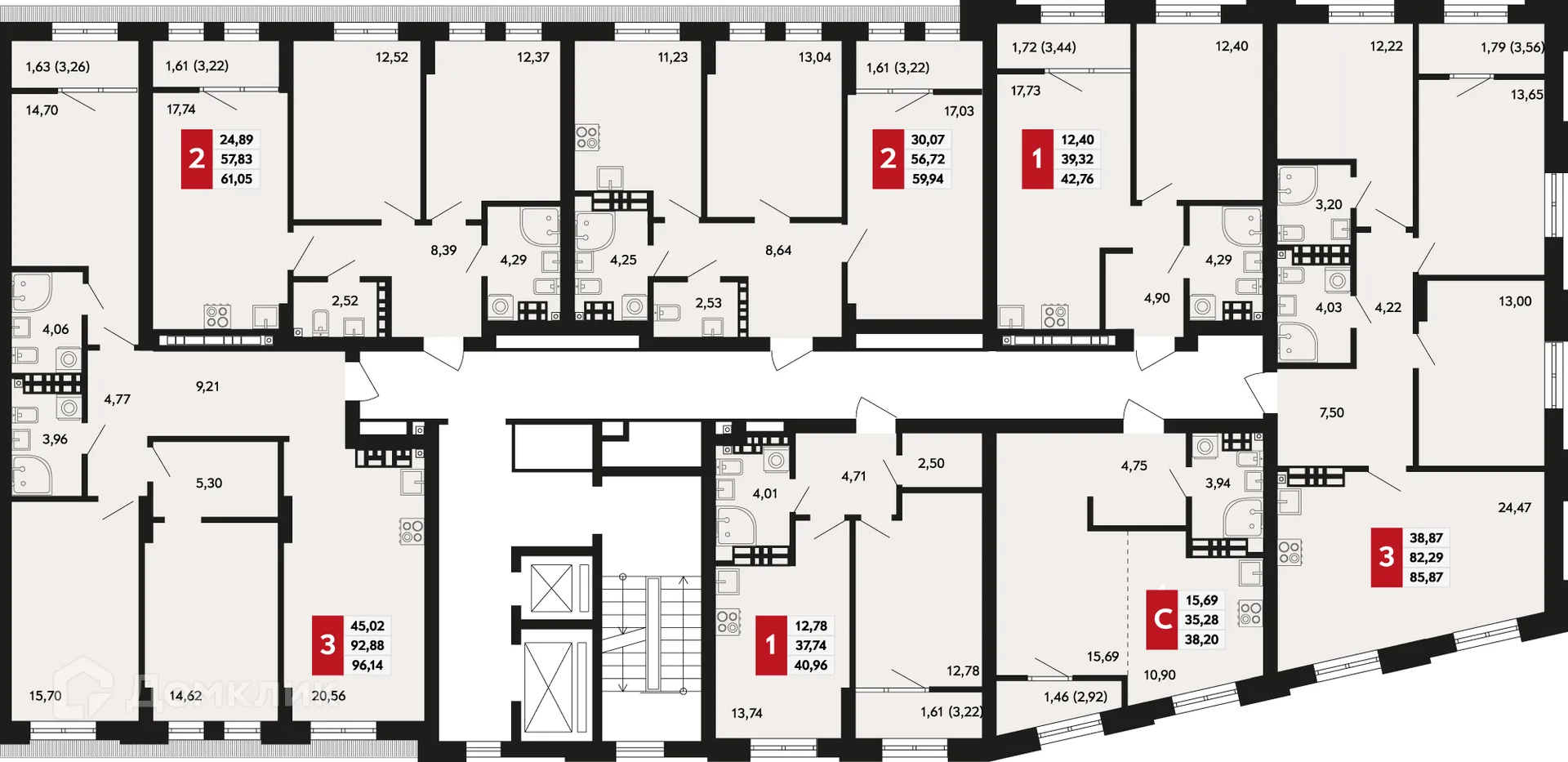 Планировка 2-комнатной квартиры 61.05 м² в ЖК Невский квартал, г. Верхняя Пышма — фото 2