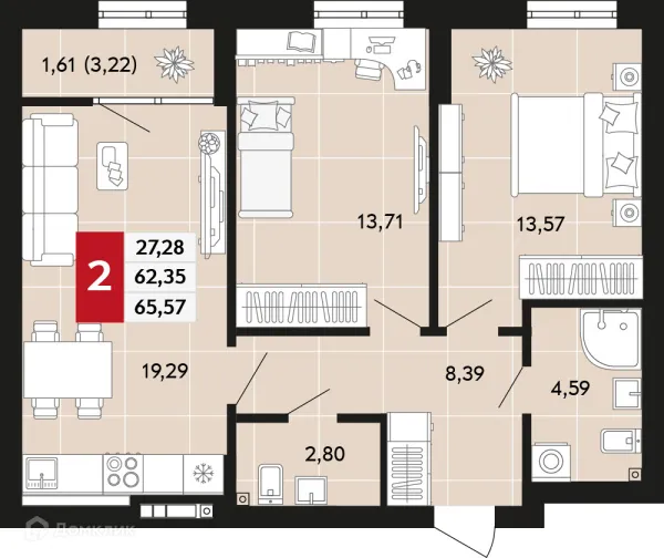 Планировка 2 комн. в ЖК Невский квартал