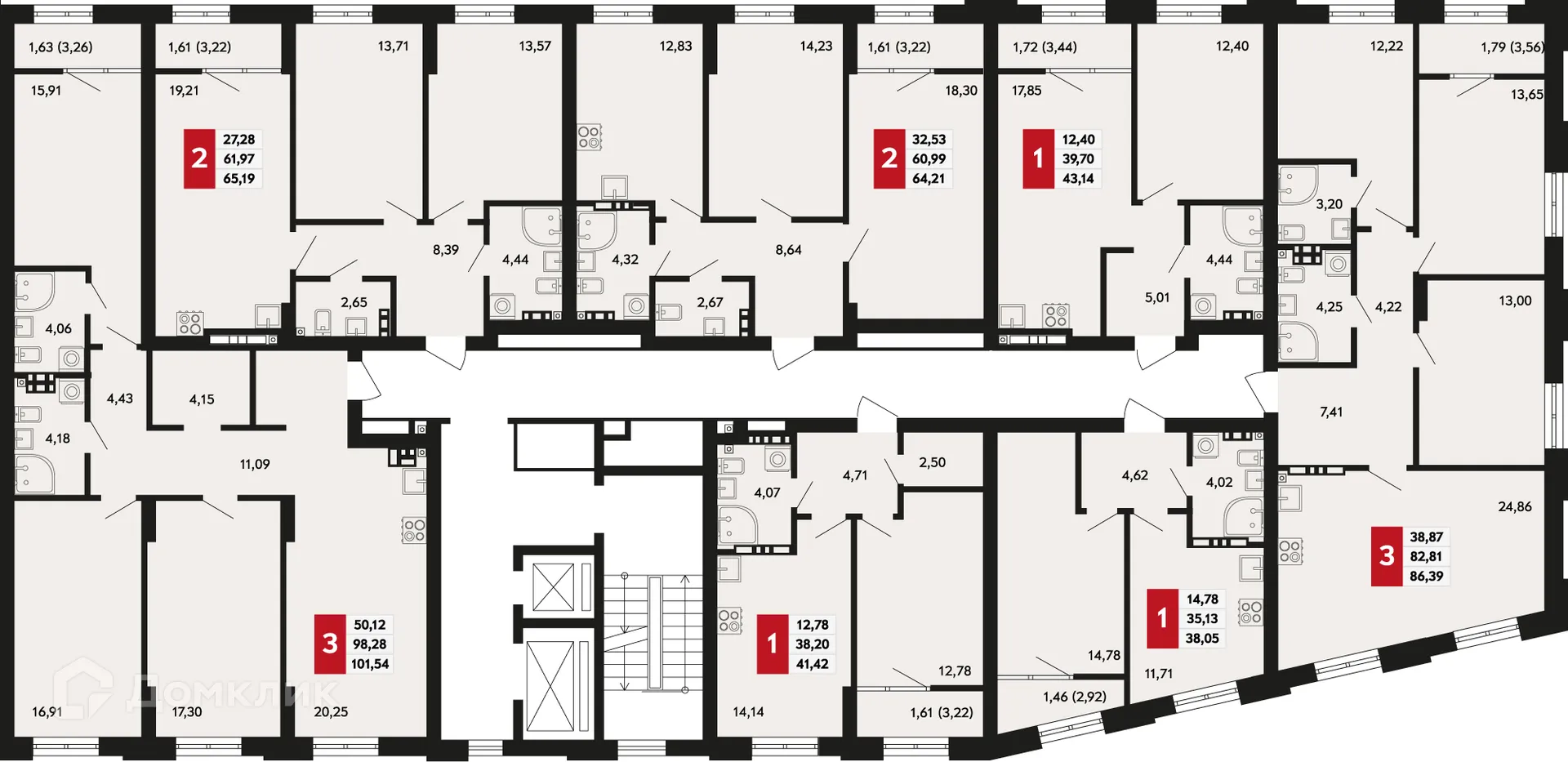 Планировка 3-комнатной квартиры 101.54 м² в ЖК Невский квартал, г. Верхняя Пышма — фото 2