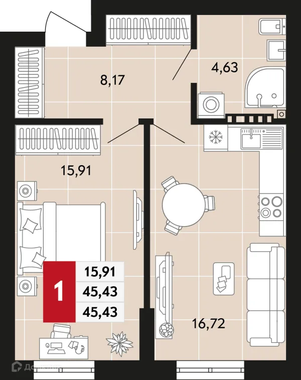 Планировка 1 комн. в ЖК Невский квартал