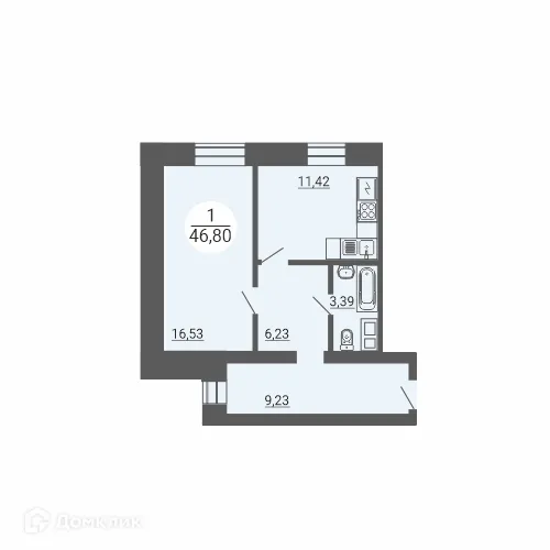 Планировка 1-комнатной квартиры 46.8 м² в ЖК Дом по пр Ленина, г. Магнитогорск — фото 1