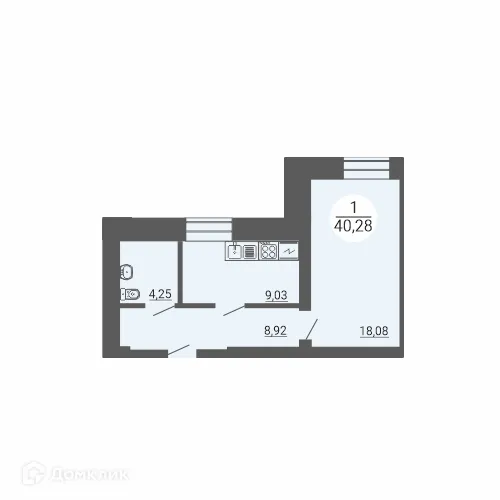 Планировка 1-комнатной квартиры 40.28 м² в ЖК Дом по пр Ленина, г. Магнитогорск — фото 1