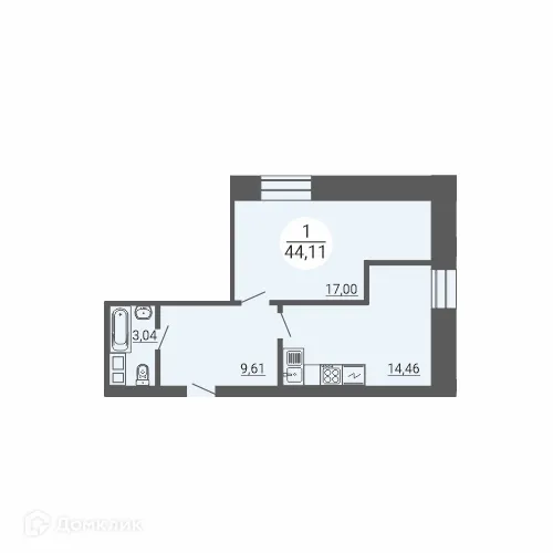 Планировка 1-комнатной квартиры 44.11 м² в ЖК Дом по пр Ленина, г. Магнитогорск — фото 1