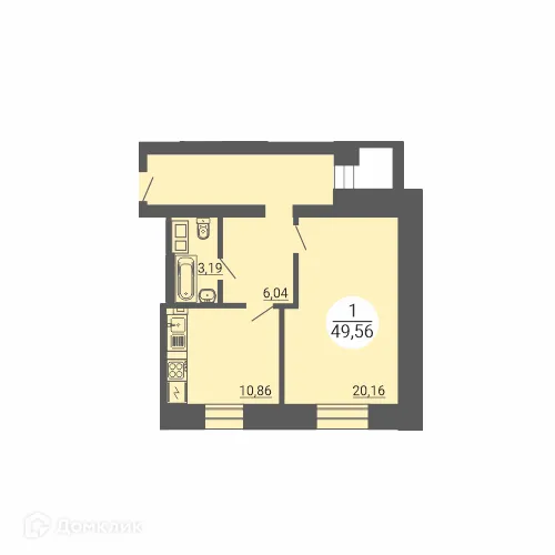 Планировка 1-комнатной квартиры 49.56 м² в ЖК Дом по пр Ленина, г. Магнитогорск — фото 1