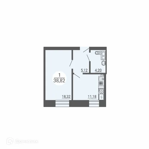 Планировка 1-комнатной квартиры 38.82 м² в ЖК Дом по пр Ленина, г. Магнитогорск — фото 1